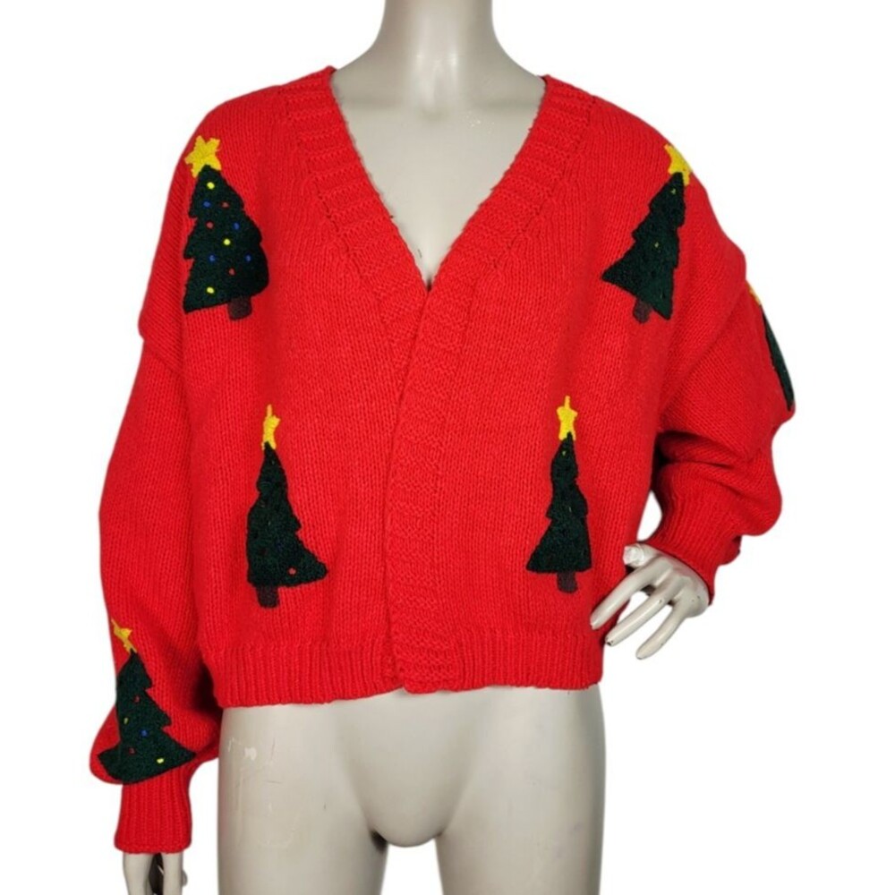 Shein Curve Red Knit Christmas Tree Open Front Ugly Holiday Sweater Plus Size 3X